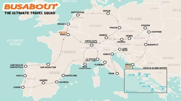 Praca marzeń dla podróżnika – mapa Europy w programie Busabout Hop-on Hop-off trip around Europe