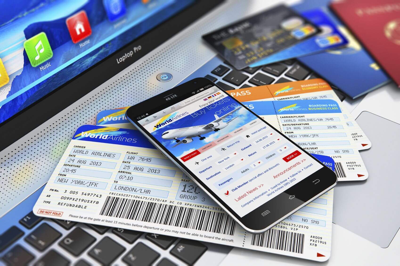 dokumenty podróżne, telefon i laptop – rezerwacja biletów