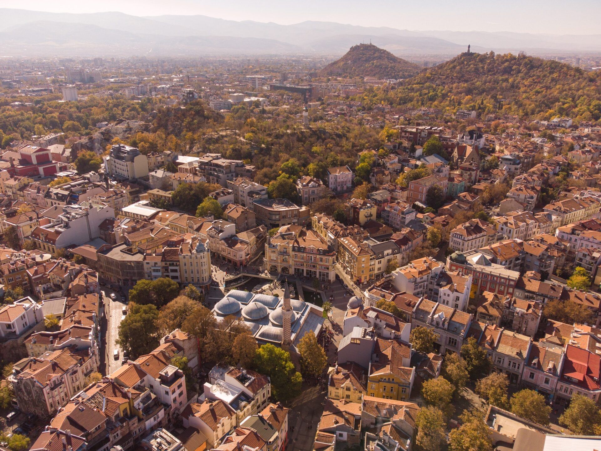 Aerial view of City of Plovdiv, Bulgaria