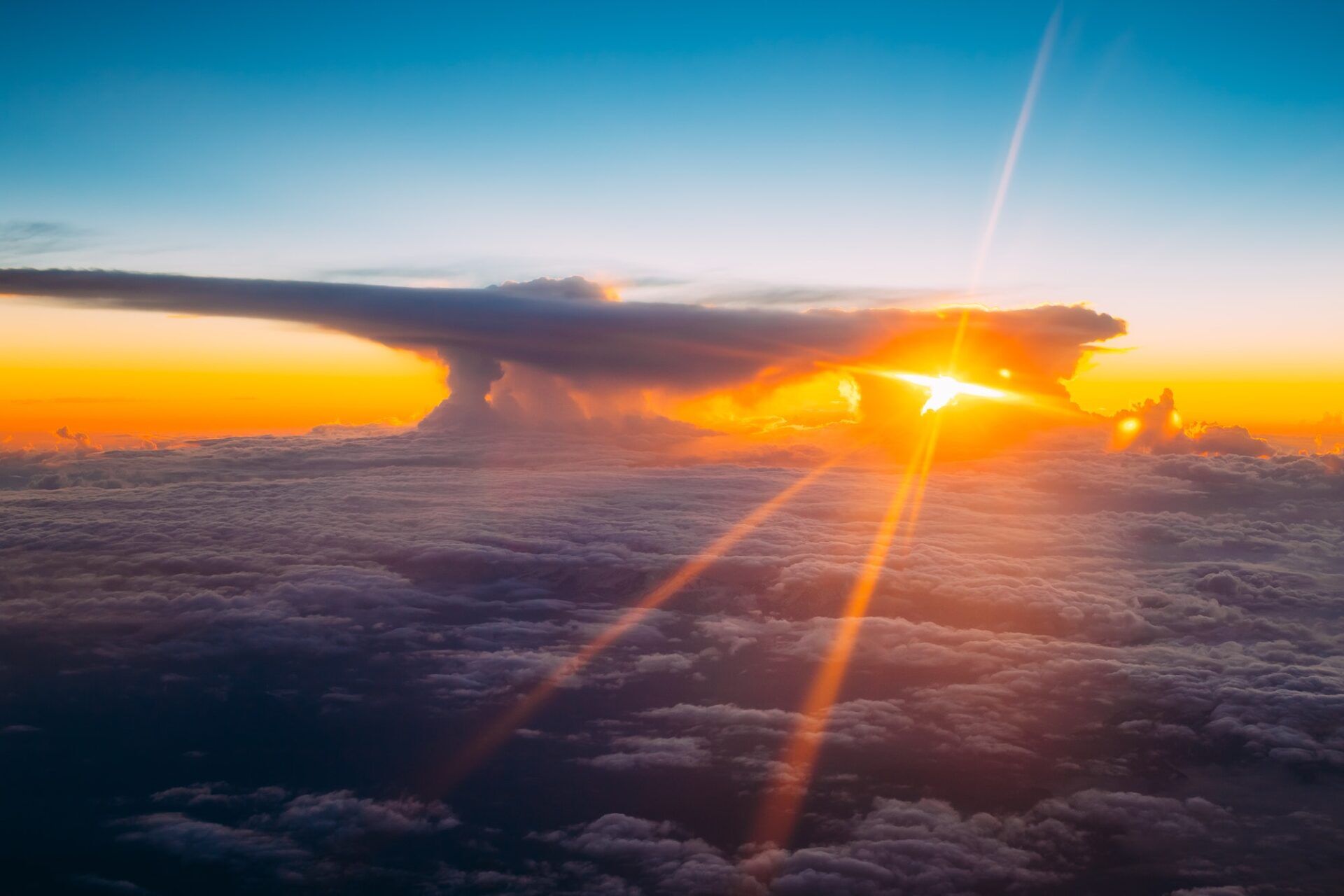 Sunset Sunrise Over Mountains From Height Of Airplane, Plane