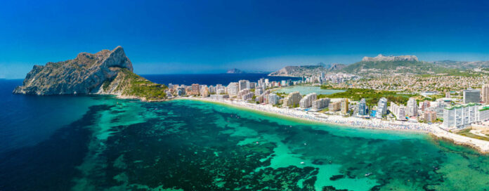 Mediterranean beach. Mountain Penyal d'Ifach. Calpe beach, Spain.