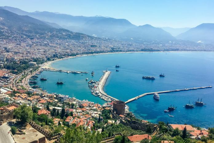 top view of the sea and piers in Alanya