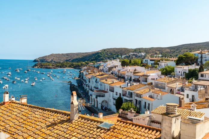 View of Cadaques from above, town on the Costa Brava of Catalonia, Gerona