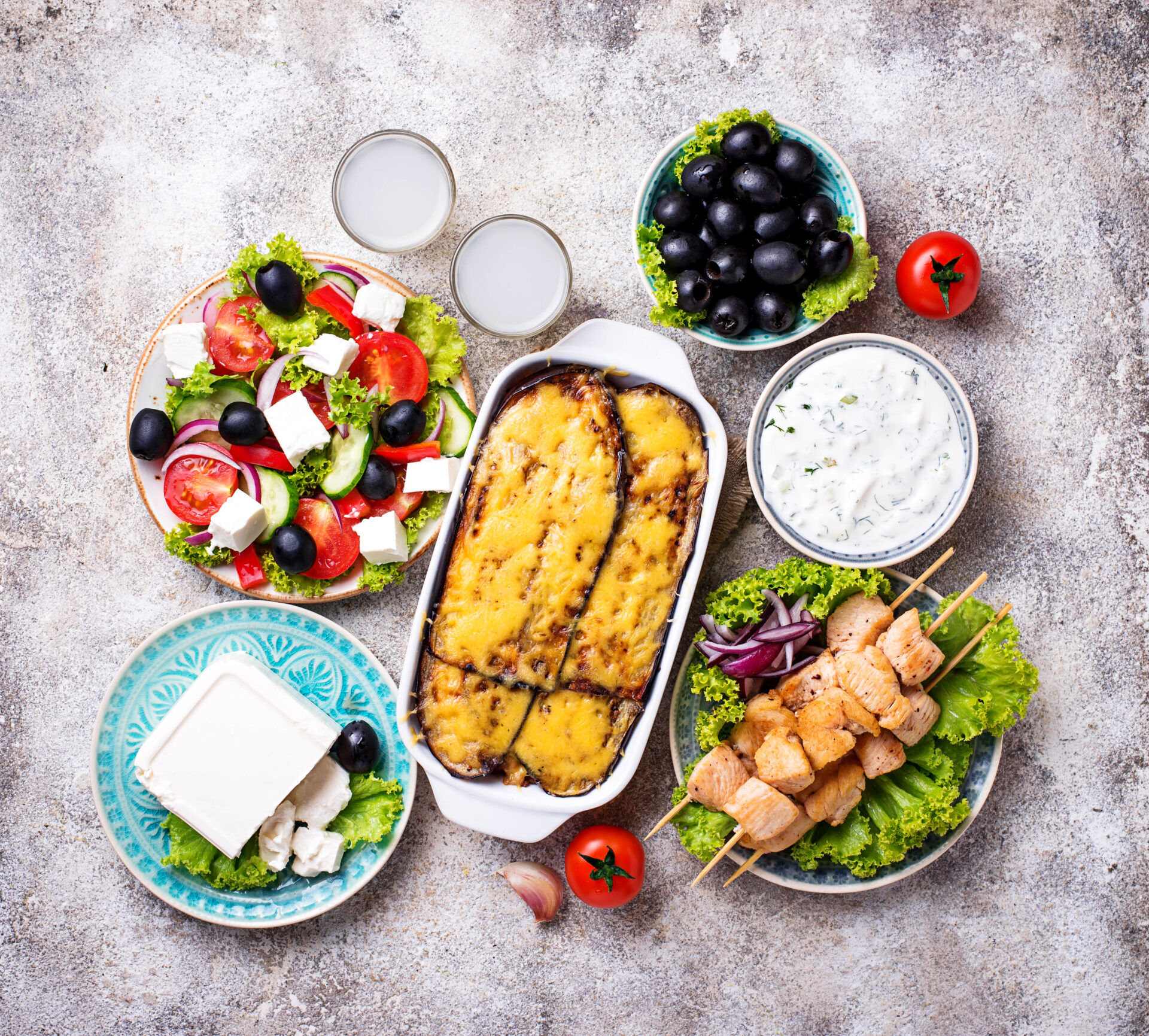 Assortment of traditional greek dishes