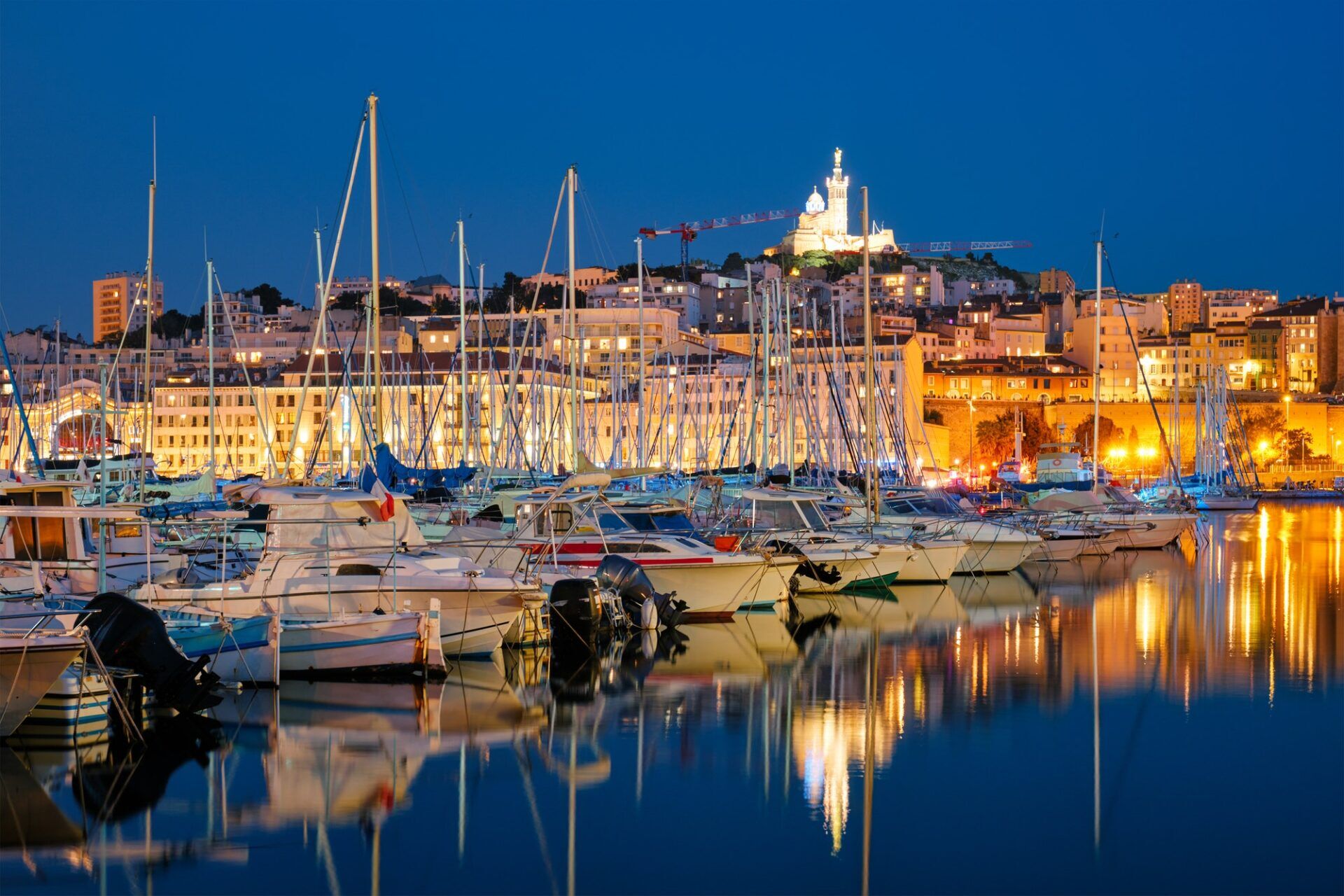 Marseille Old Port in the night. Marseille, France