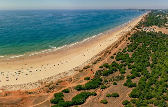 Aerial beach view of Vilamoura and Praia de Falesia, Algarve, Portugal
