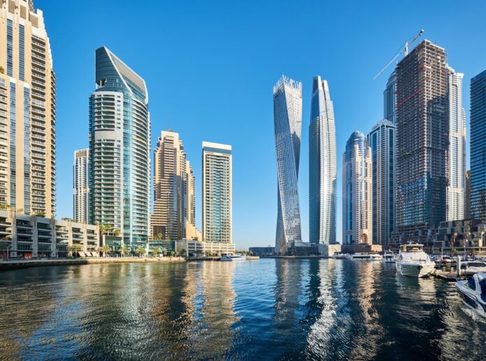 Dubai marina skyline in United Arab Emirates