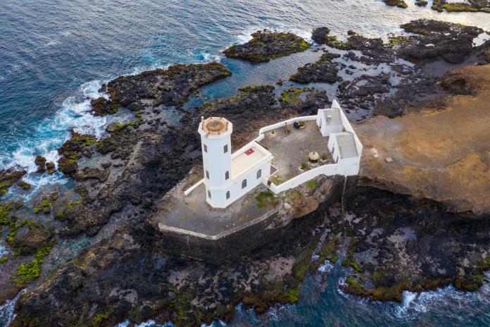 Aerial view of Praia lighthouse in Santiago - Capital of Cape Verde Islands - Cabo Verde