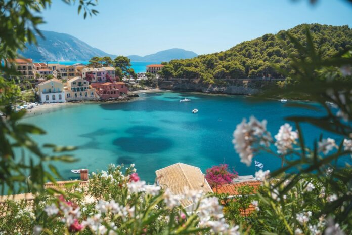 Assos town on Cephalonia Ionian island in Greece. Summer travel vacation