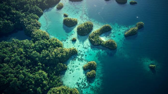 Idyllic Indonesia. High angle shot of the beautiful islands of Raja Ampat.
