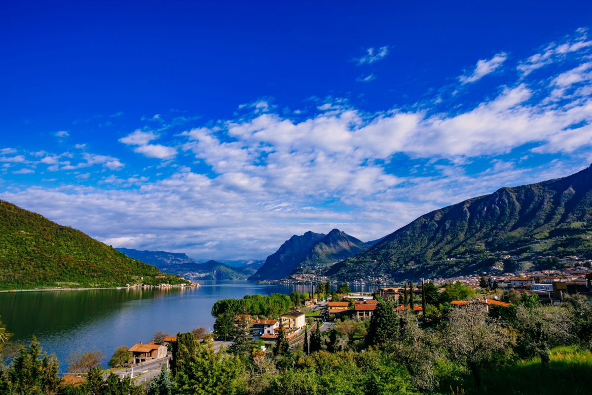 View of Lake Iseo, Italy, the Alps.