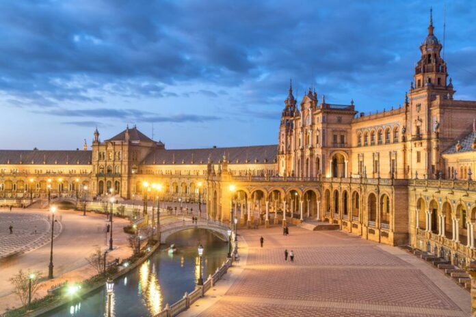 Plaza de Espana in the evening in Seville
