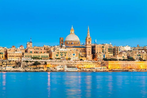 Valletta-Skyline-in-the-Evening-Malta-shutterstock_125319017