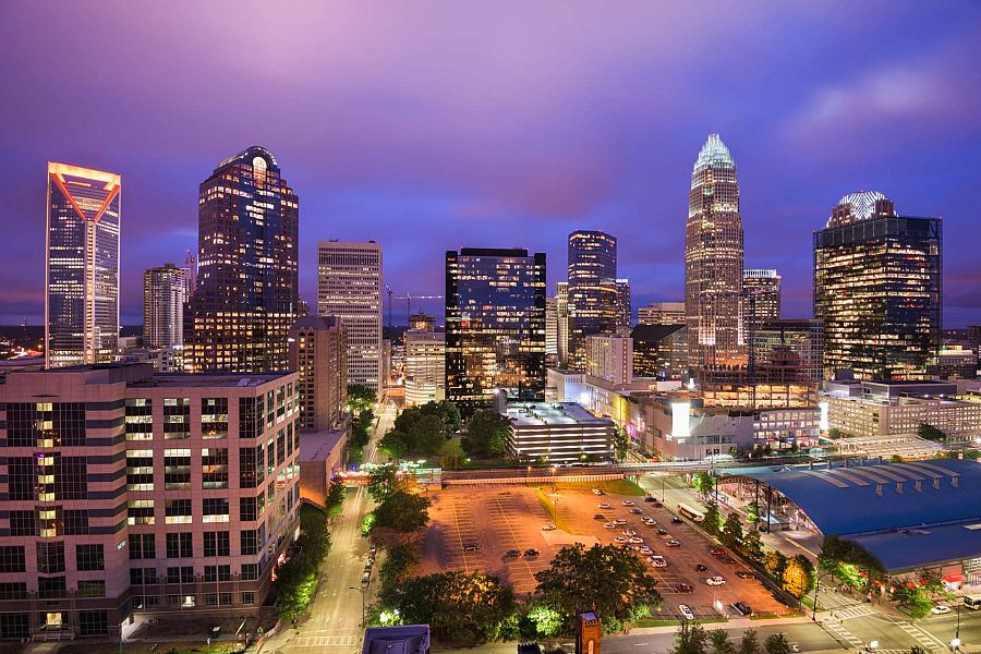 Panorama Uptown Charlotte w Karolinie Północnej