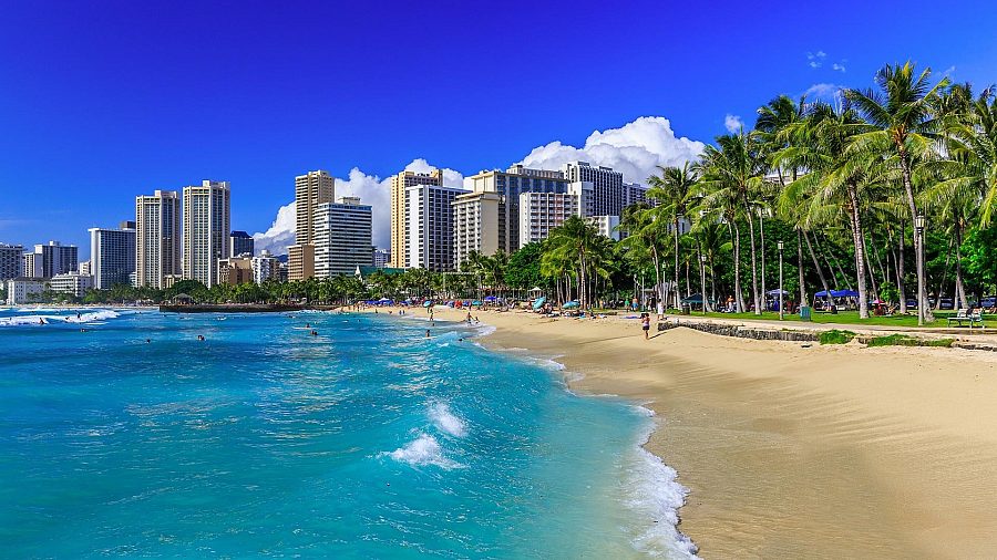 Honolulu - plaża Waikiki i panorama miasta